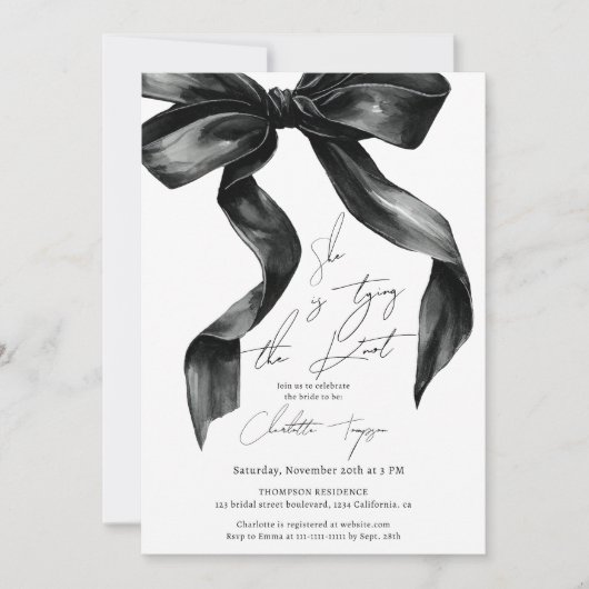 Tying Knot Black Coquette Bow Vrijgezellenfeest QR Kaart (Voorkant)