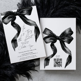 Tying Knot Black Coquette Bow Vrijgezellenfeest QR Kaart