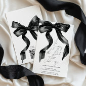 Tying Knot Black Coquette Bow Vrijgezellenfeest QR Kaart