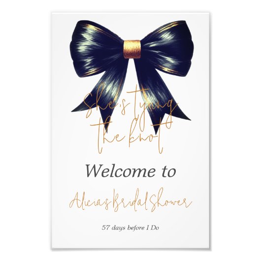 Tying Knot Gold Black Bow Vrijgezellenfeest Welkom Foto Afdruk (Voorkant)
