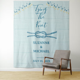 Tying Knot Nautisch Blauw Hout Foto Achtergrond Wandkleed