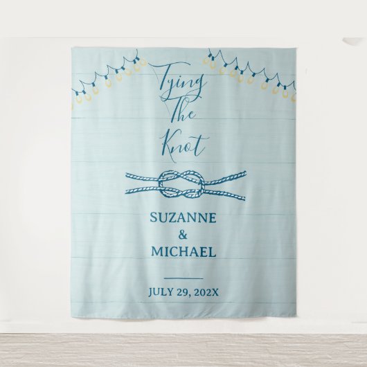 Tying Knot Nautisch Blauw Hout Foto Achtergrond Wandkleed (Voorkant)