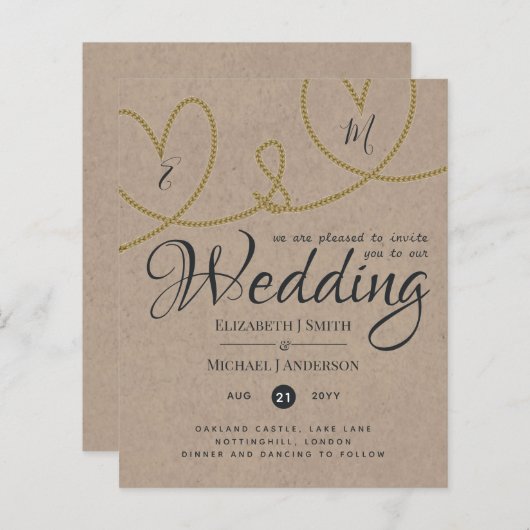 Tying Knot TYPOGRAHY Wedding Invites - Kraft Kijk (Voorkant / Achterkant)