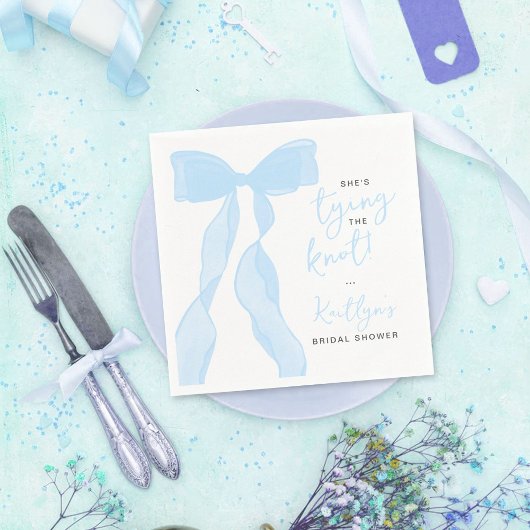 Tying The Knot Elegant Blue Bow Bridal Shower Servet