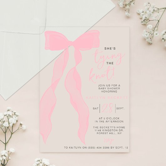 Tying The Knot Elegant Pink Bow Bridal Shower Acryl Uitnodigingen