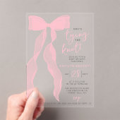 Tying The Knot Elegant Pink Bow Bridal Shower Acryl Uitnodigingen (Insitu (Draagbaar))