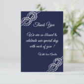 Tying The Knot Nautical Rope White & Navy Wedding Bedankkaart (Staand voorkant)