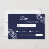 Tying The Knot Nautical Rope White & Navy Wedding RSVP Kaartje (Voorkant)