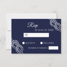 Tying The Knot Nautical Rope White & Navy Wedding RSVP Kaartje