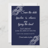 Tying The Knot Nautical Rope White & Navy Wedding Save The Date (Voorkant)