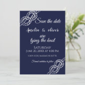Tying The Knot Nautical Rope White & Navy Wedding Save The Date (Staand voorkant)
