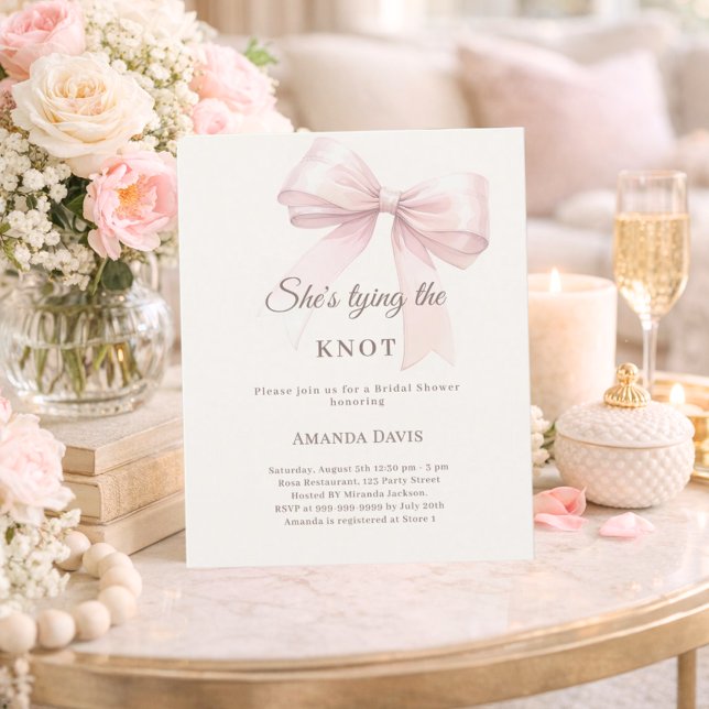 Tying the knot pink bow Bridal Shower invitation (Creator heeft geüpload)