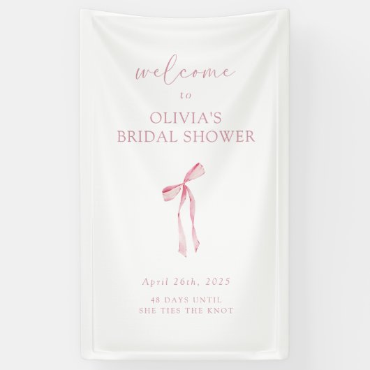 Tying the Knot Pink Bow Vrijgezellenfeest Welkom Spandoek (Verticaal)