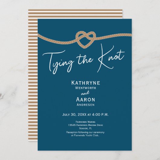 Tying the Knot Rope Coastal Blue Nautical Wedding  Kaart (Voorkant / Achterkant)
