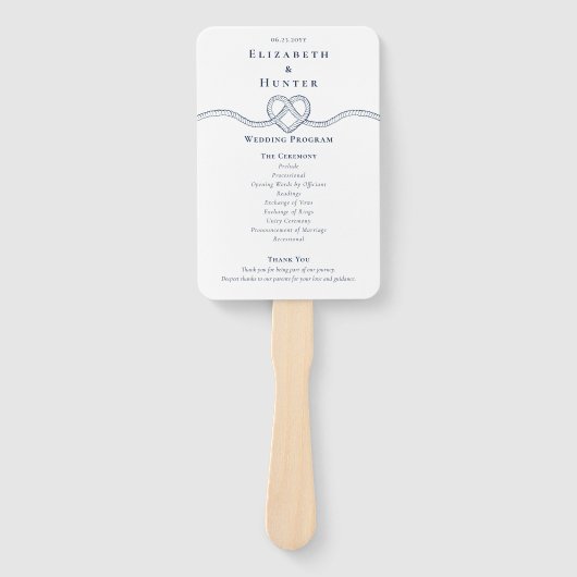 Tying The Knot Rope Heart White Wedding Program Handwaaier (Voorkant)