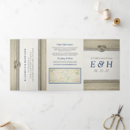 Tying The Knot Rustic Beach Wedding Suite Drieluik Uitnodiging