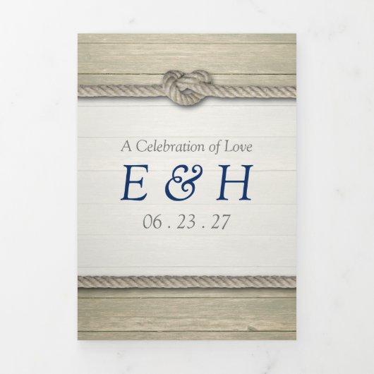 Tying The Knot Rustic Beach Wedding Suite Drieluik Uitnodiging (Cover)