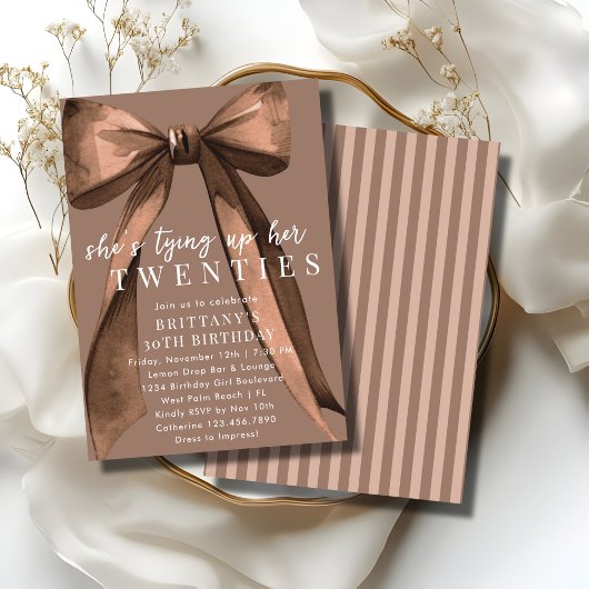 Tying Up My 20s Brown Coquette Bow 30th Birthday Kaart