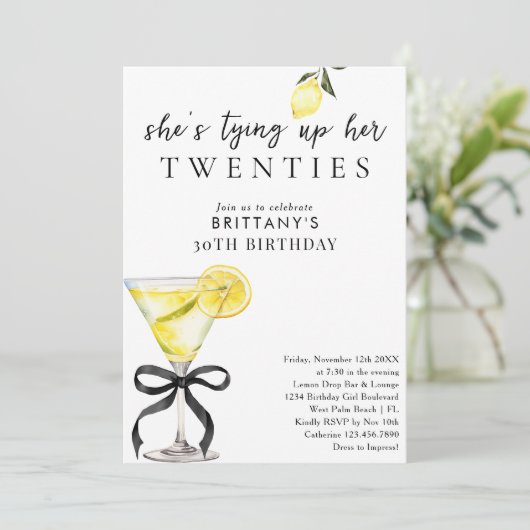Tying Up My 20s Lemon Drop Martini 30th Birthday Kaart (Staand voorkant)