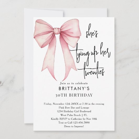 Tying Up My 20s Pink Coquette Bow 30ste verjaardag Kaart (Voorkant)