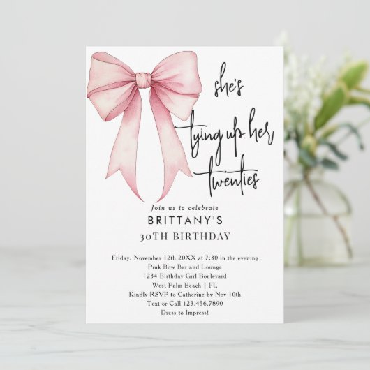 Tying Up My 20s Pink Coquette Bow 30ste verjaardag Kaart (Staand voorkant)