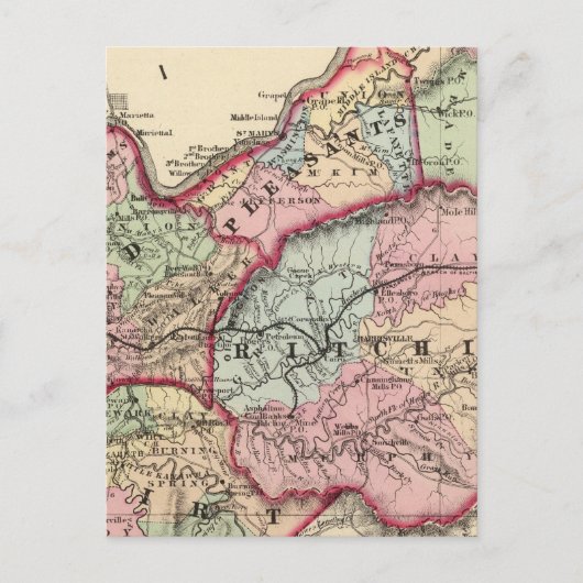 Tyler, Ritchie, Pleasants, Wood, Wirt counties Briefkaart (Voorkant)