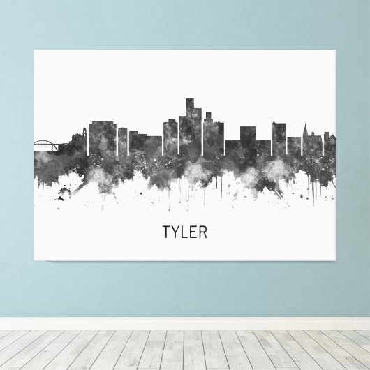 Tyler Texas Skyline BW Canvas Afdruk (Insitu (Houten vloer))