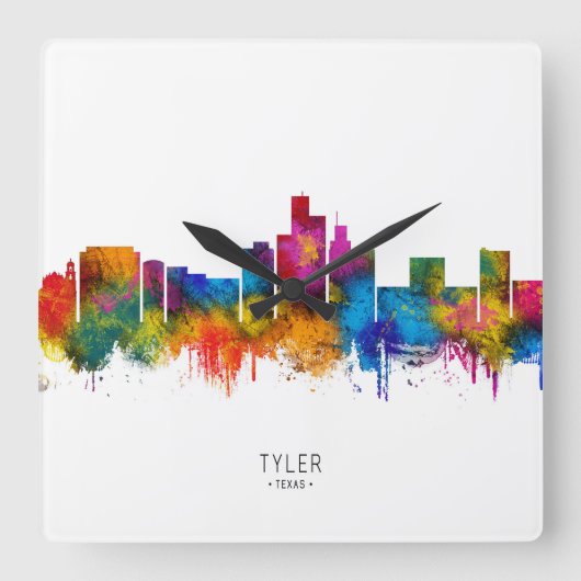 Tyler Texas Skyline Vierkante Klok (Voorkant)