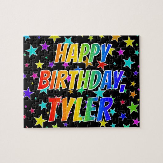 "TYLER" Voornaam, geun "HAPPY BIRTHDAY" Legpuzzel (Horizontaal)