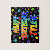 "TYLER" Voornaam, geun "HAPPY BIRTHDAY" Legpuzzel (Verticaal)