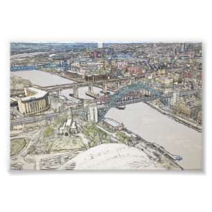 Tyne Bridge Newcastle Silhouet Schets Kunst Foto Afdruk