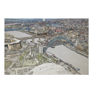 Tyne Bridge Newcastle Silhouette Schets Kunst Perfect Poster