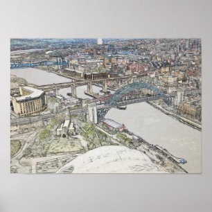 Tyne Bridge Newcastle Silhouette Schets Kunst Poster