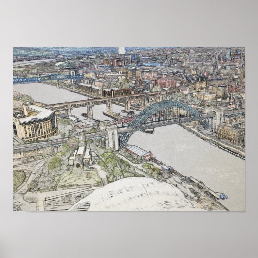 Tyne Bridge Newcastle Silhouette Schets Kunst Poster (Voorkant)