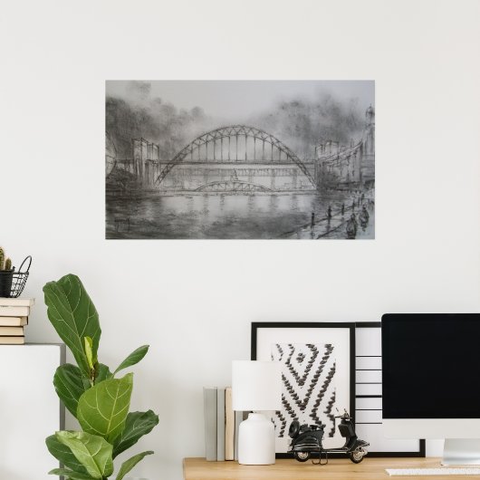 Tyne Bridge uit de Quayside Newcastle Print (Thuiskantoor)