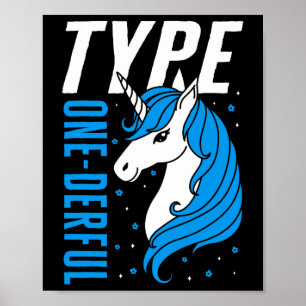 Type 1 Derful Unicorn T1d Girls Diabetes Awarene Poster