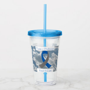 Type 1 Diabetes Acrylbekertje met deksel en stro Acryl Drinkbeker