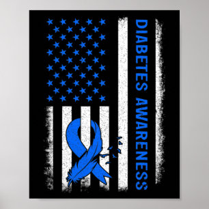 Type 1 Diabetes Awareness Amerikaanse vlag Blauw R Poster