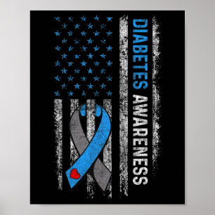 Type 1 Diabetes Awareness Amerikaanse vlag Blauw R Poster