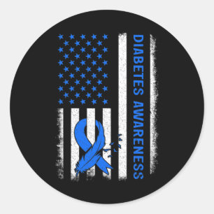 Type 1 Diabetes Awareness Amerikaanse vlag Blauw R Ronde Sticker