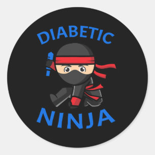 Type 1 Diabetes Awareness Diabetic Ninja T1D Kinde Ronde Sticker