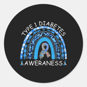 Type 1 Diabetes Bewustzijn Gebleekte Regenboog Bla Ronde Sticker