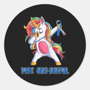 Type 1 Diabetes Bewustzijnslint T1d Eenhoorn Meisj Ronde Sticker