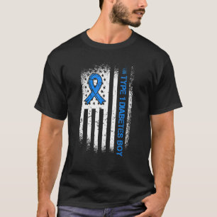 Type 1 Diabetes Boy Diabetes Ribbon en American F T-shirt