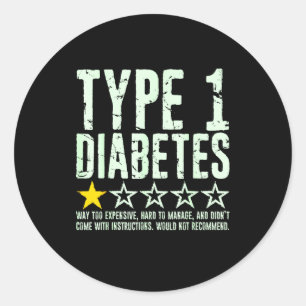 Type 1 Diabetes Eén Ster Rating, T1d Bewustzijn Di Ronde Sticker