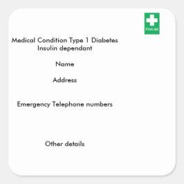 Type 1 diabetes stickers voor medische waarschuwin