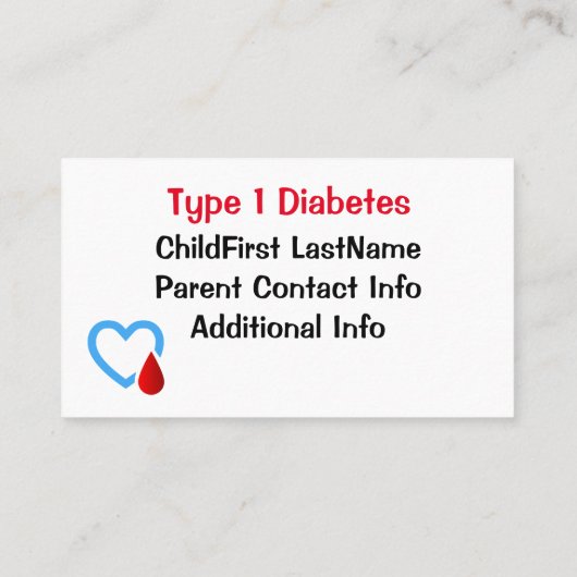Type 1 diabetes visitekaartje (Achterkant)