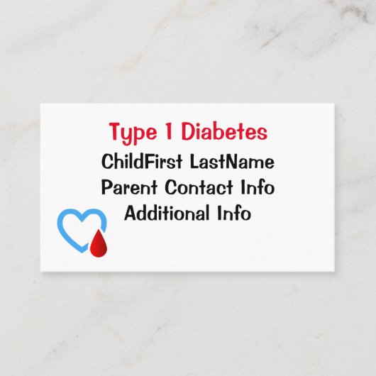 Type 1 diabetes visitekaartje (Voorkant)