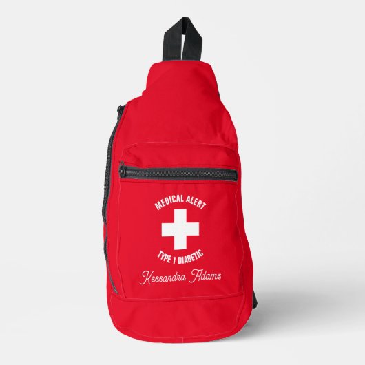 Type 1 Diabetic Medical Alert Personalized Sling Bag (Voorkant)