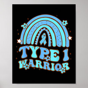 Type 1 Warrior Retro Rainbow Diabetes Awareness Ri Poster